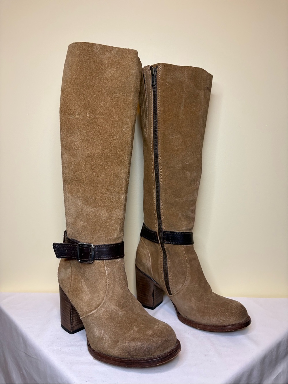 Freebird by Steven Tall Suede Over-the-Knee Boots in Tan with Dark Buckle Size 8
